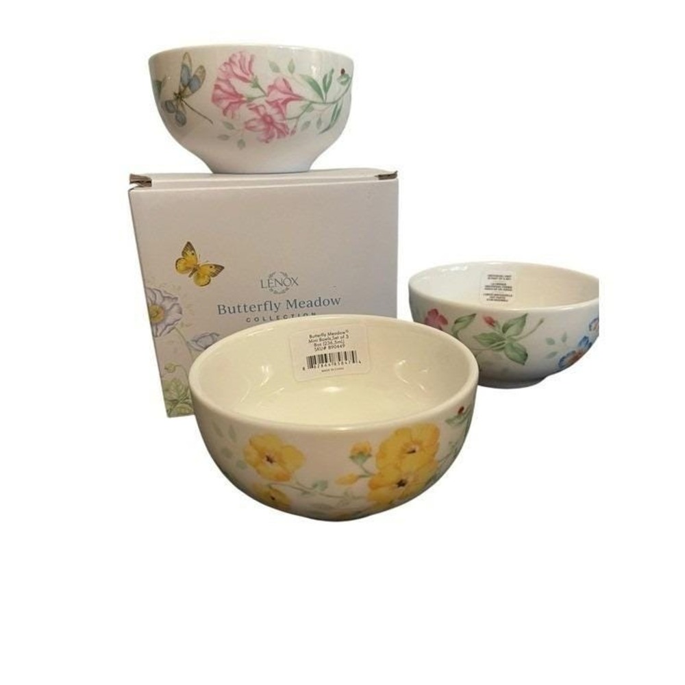 Lenox Butterfly Meadow Mini Bowls Set of 3 Porcelain 8oz Flora NEW